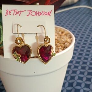 Betsey Johnson Gold and Red Heart Earrings